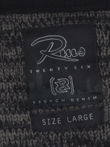 RMS Twenty Six Men's Black Grey V-Neck Pullover Jumper Size L