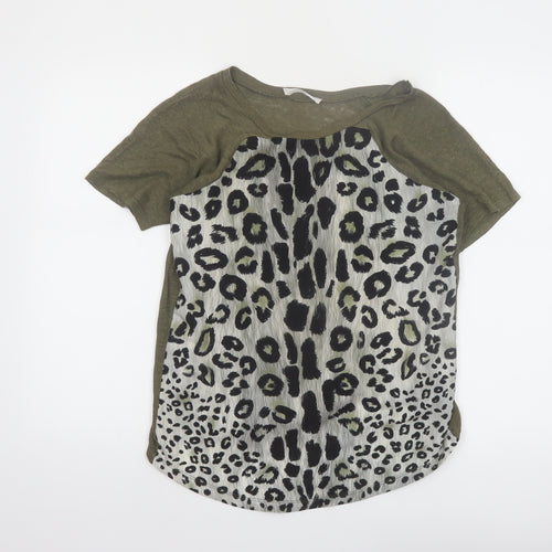 Zara Women Green Animal Print Short Sleeve T-Shirt Size S
