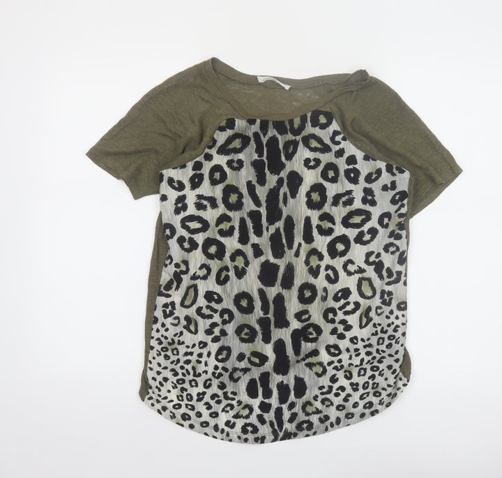 Zara Women Green Animal Print Short Sleeve T-Shirt Size S