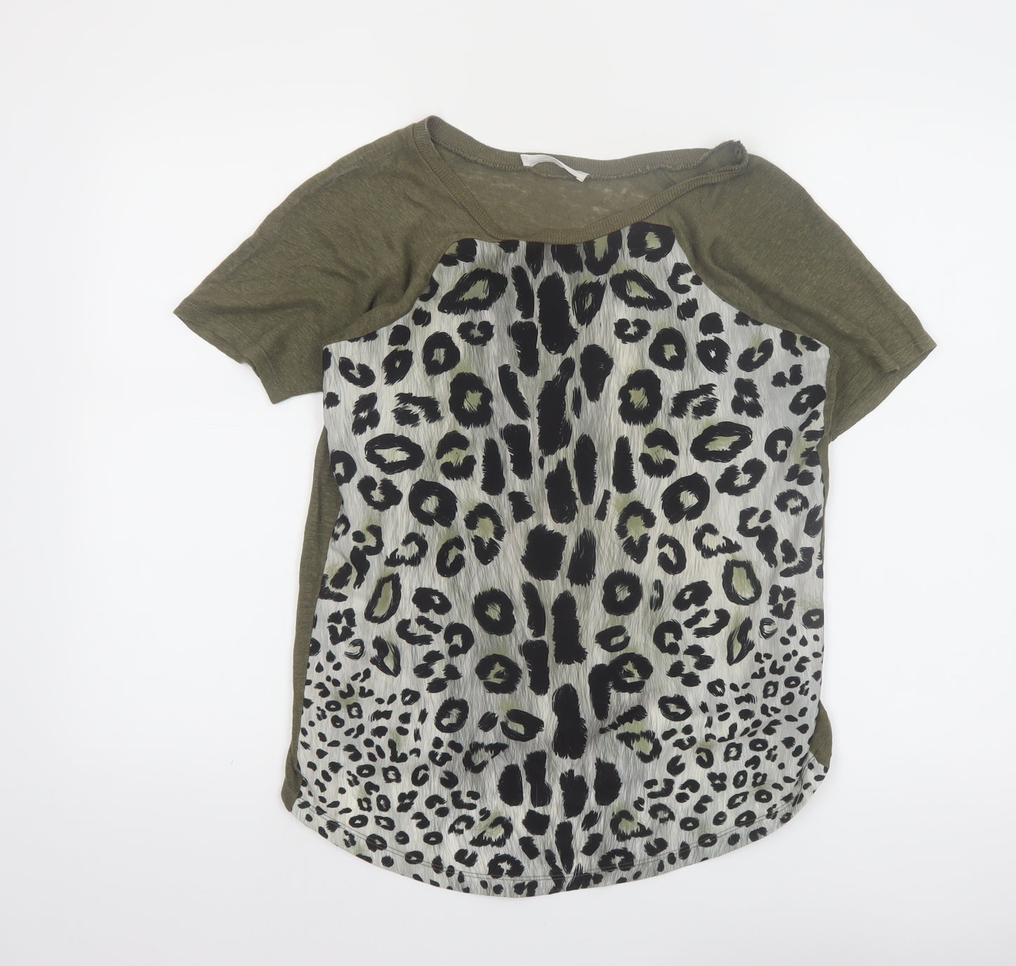 Zara Women Green Animal Print Short Sleeve T-Shirt Size S