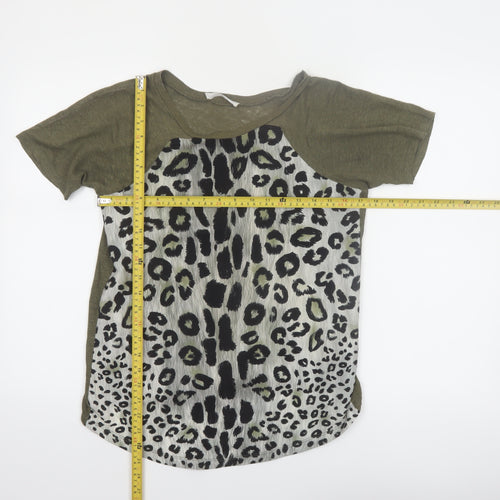 Zara Women Green Animal Print Short Sleeve T-Shirt Size S