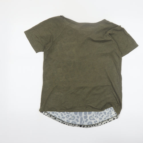 Zara Women Green Animal Print Short Sleeve T-Shirt Size S