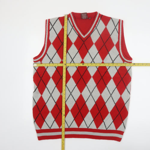 Victorious Men's Red Argyle Knit Sleeveless V-Neck Vest Size L