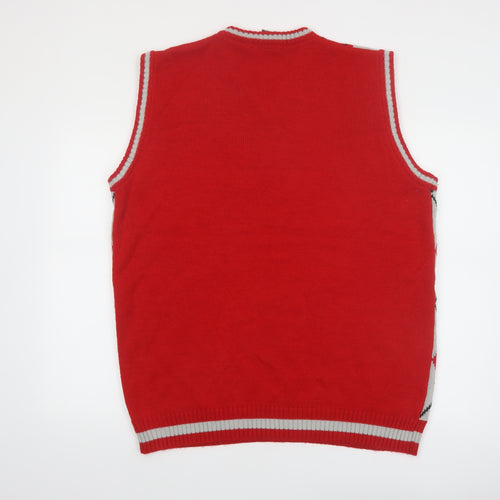 Victorious Men's Red Argyle Knit Sleeveless V-Neck Vest Size L