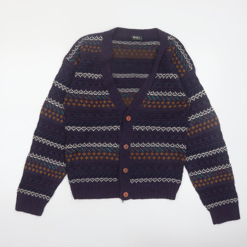 Van Cort Men's Blue Fair Isle Acrylic Cardigan Sweater S