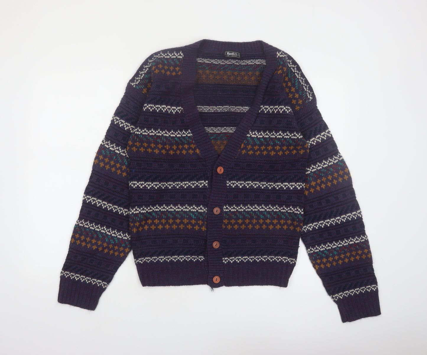 Van Cort Men's Blue Fair Isle Acrylic Cardigan Sweater S