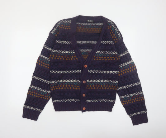 Van Cort Men's Blue Fair Isle Acrylic Cardigan Sweater S
