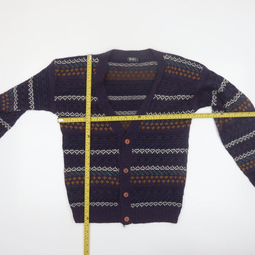 Van Cort Men's Blue Fair Isle Acrylic Cardigan Sweater S