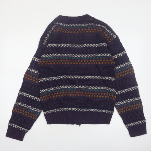 Van Cort Men's Blue Fair Isle Acrylic Cardigan Sweater S