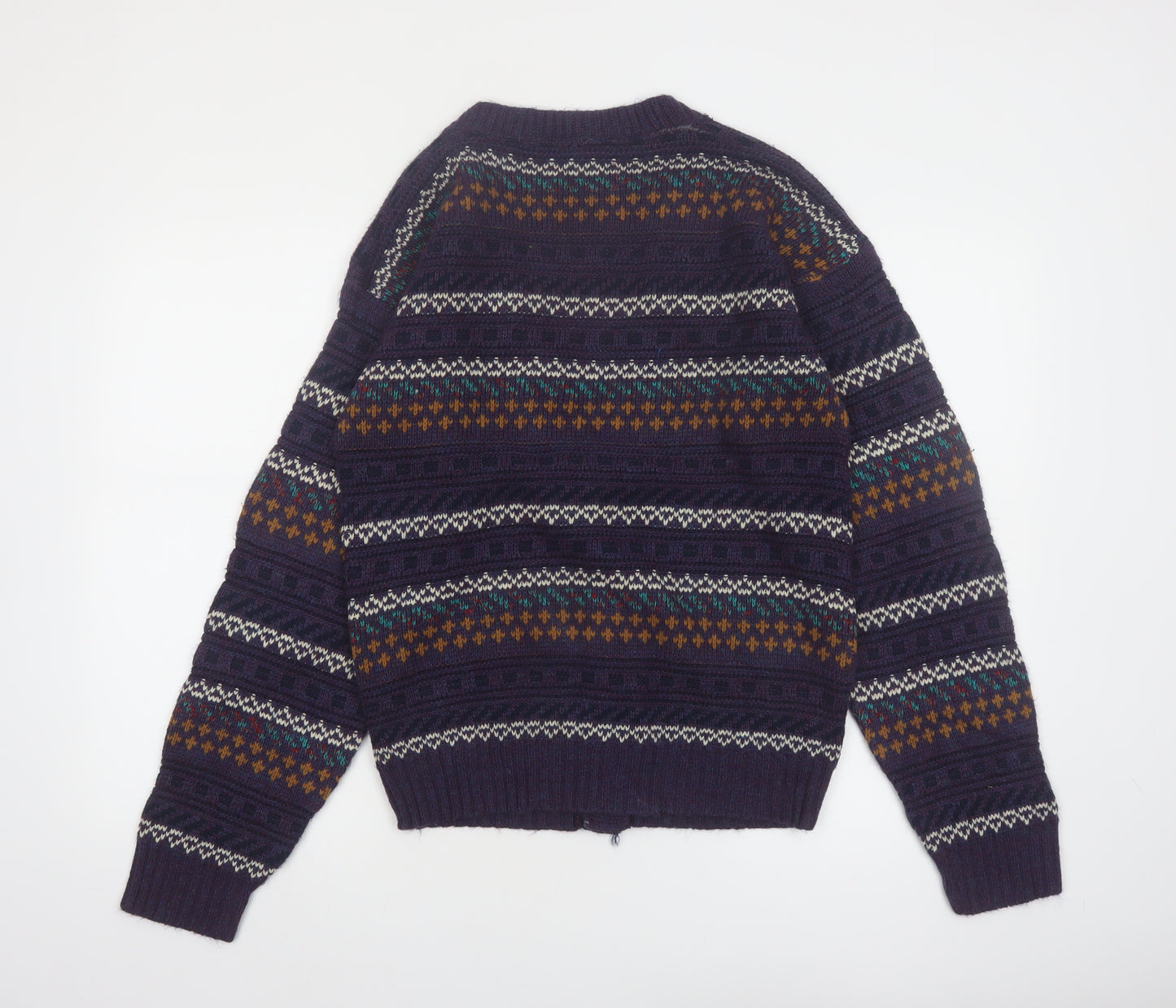 Van Cort Men's Blue Fair Isle Acrylic Cardigan Sweater S