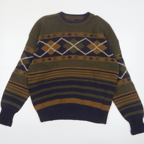 Structure Men's Multicoloured L Argyle Knit Pullover Jumper