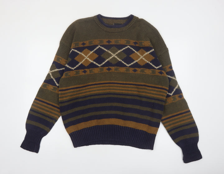 Structure Men's Multicoloured L Argyle Knit Pullover Jumper