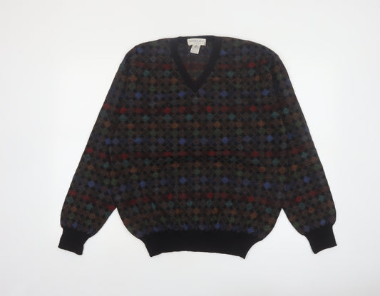Tricots St. Raphael Men's Multicoloured Wool Argyle V-Neck Jumper M