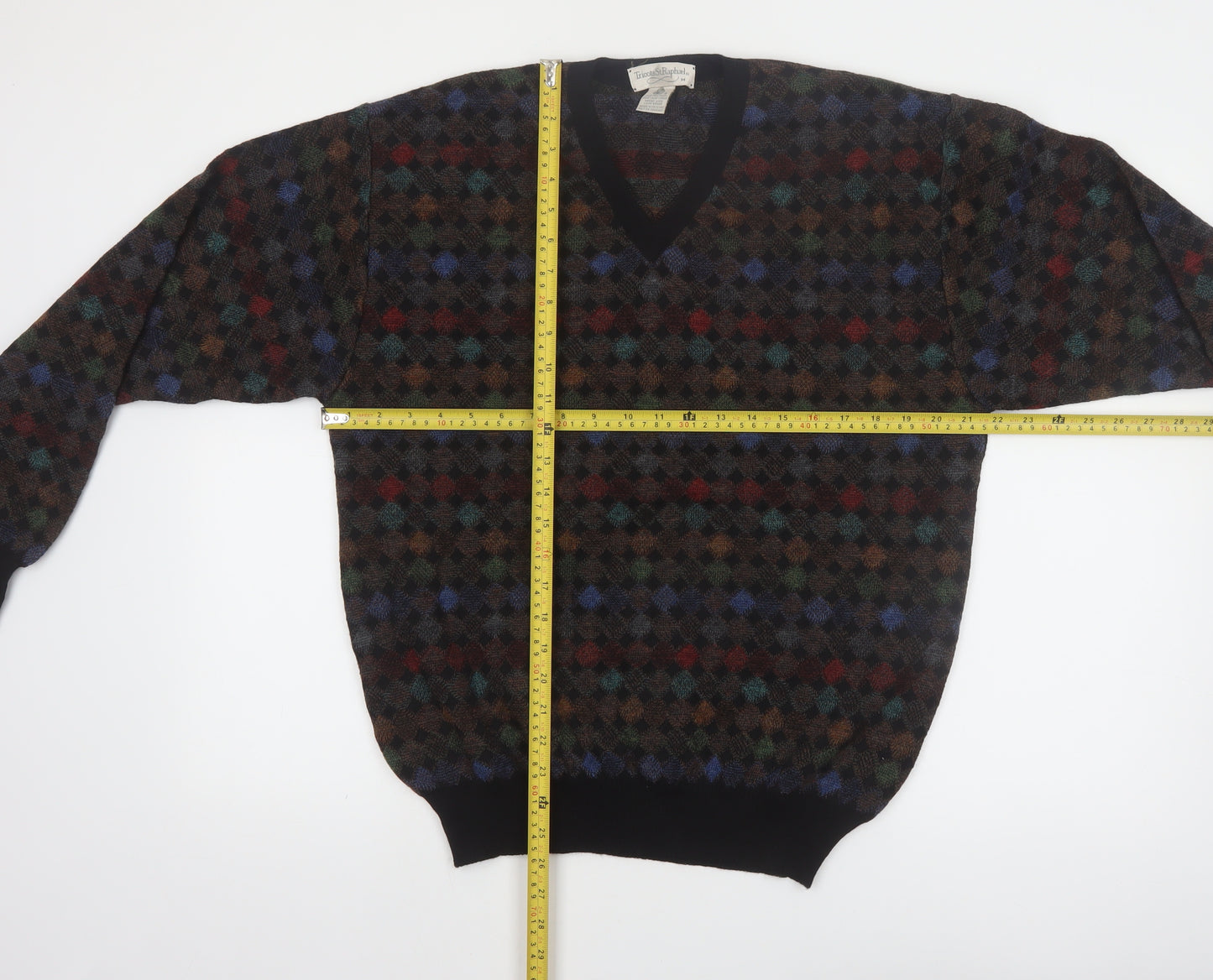 Tricots St. Raphael Men's Multicoloured Wool Argyle V-Neck Jumper M