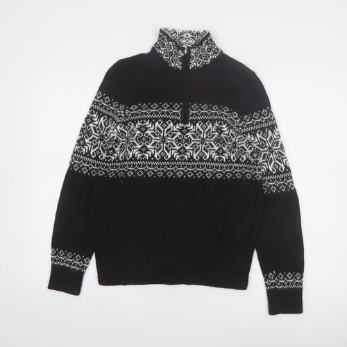 Christopher & Banks Women's Black Fair Isle 1/4 Zip Jumper Size S