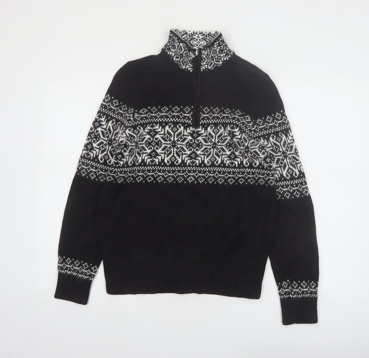 Christopher & Banks Women's Black Fair Isle 1/4 Zip Jumper Size S