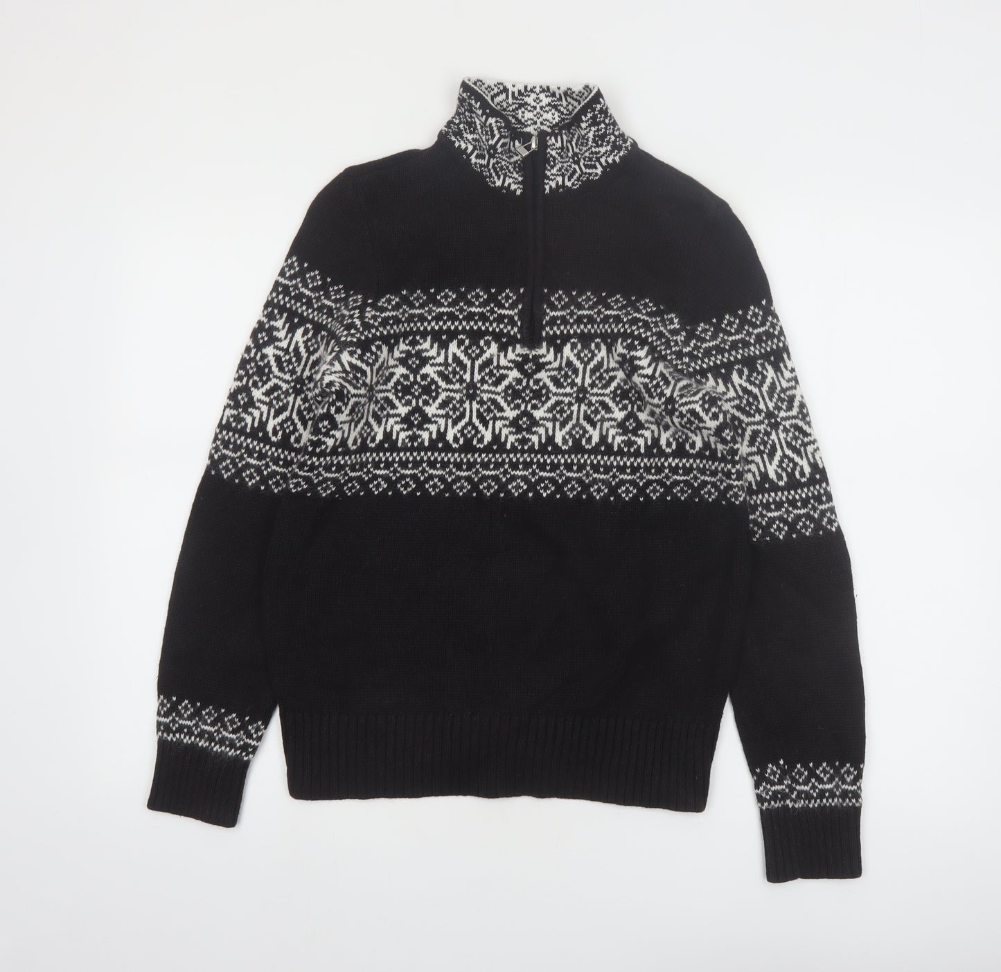 Christopher & Banks Women's Black Fair Isle 1/4 Zip Jumper Size S