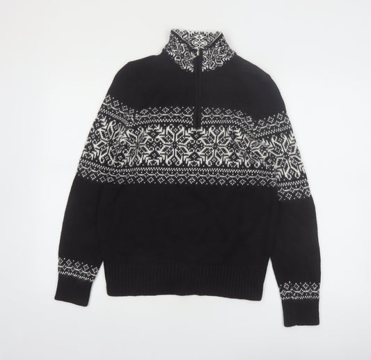 Christopher & Banks Women's Black Fair Isle 1/4 Zip Jumper Size S