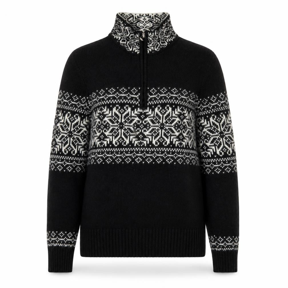 Front view of Christopher & Banks Women's Black Fair Isle 1/4 Zip Jumper, size S