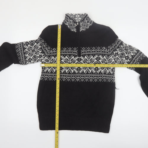 Christopher & Banks Women's Black Fair Isle 1/4 Zip Jumper Size S