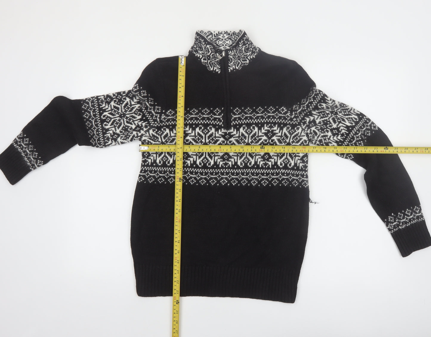 Christopher & Banks Women's Black Fair Isle 1/4 Zip Jumper Size S