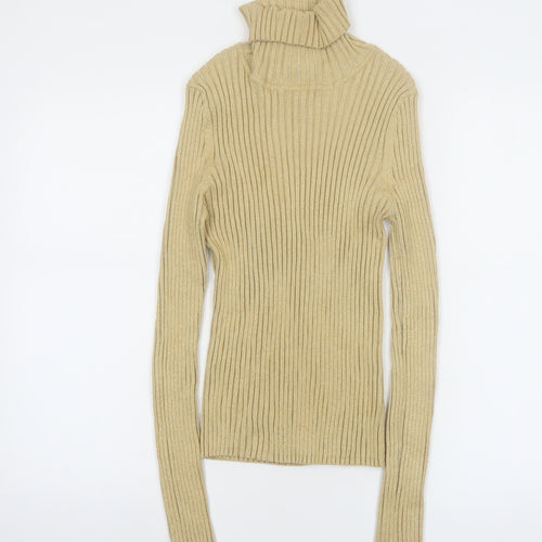 Apostrophe Women's Beige Roll Neck Ribbed Knit Jumper Size L 12-14