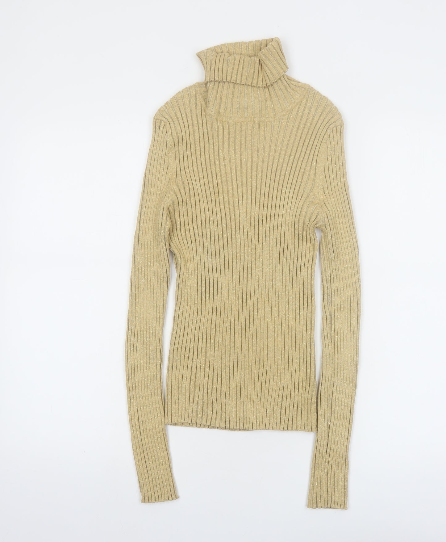 Apostrophe Women's Beige Roll Neck Ribbed Knit Jumper Size L 12-14