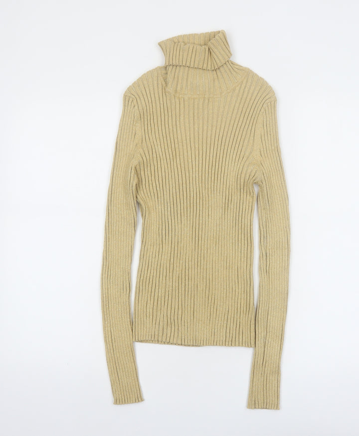 Apostrophe Women's Beige Roll Neck Ribbed Knit Jumper Size L 12-14
