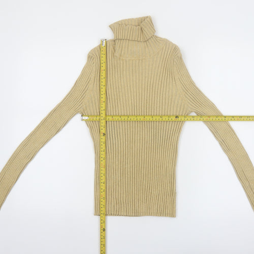 Apostrophe Women's Beige Roll Neck Ribbed Knit Jumper Size L 12-14