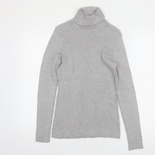 Basic Editions Women Grey Roll Neck Long Sleeve Knit Jumper Size L