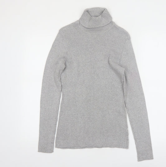 Basic Editions Women Grey Roll Neck Long Sleeve Knit Jumper Size L