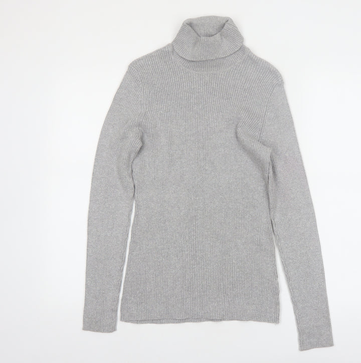 Basic Editions Women Grey Roll Neck Long Sleeve Knit Jumper Size L