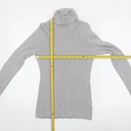 Basic Editions Women Grey Roll Neck Long Sleeve Knit Jumper Size L