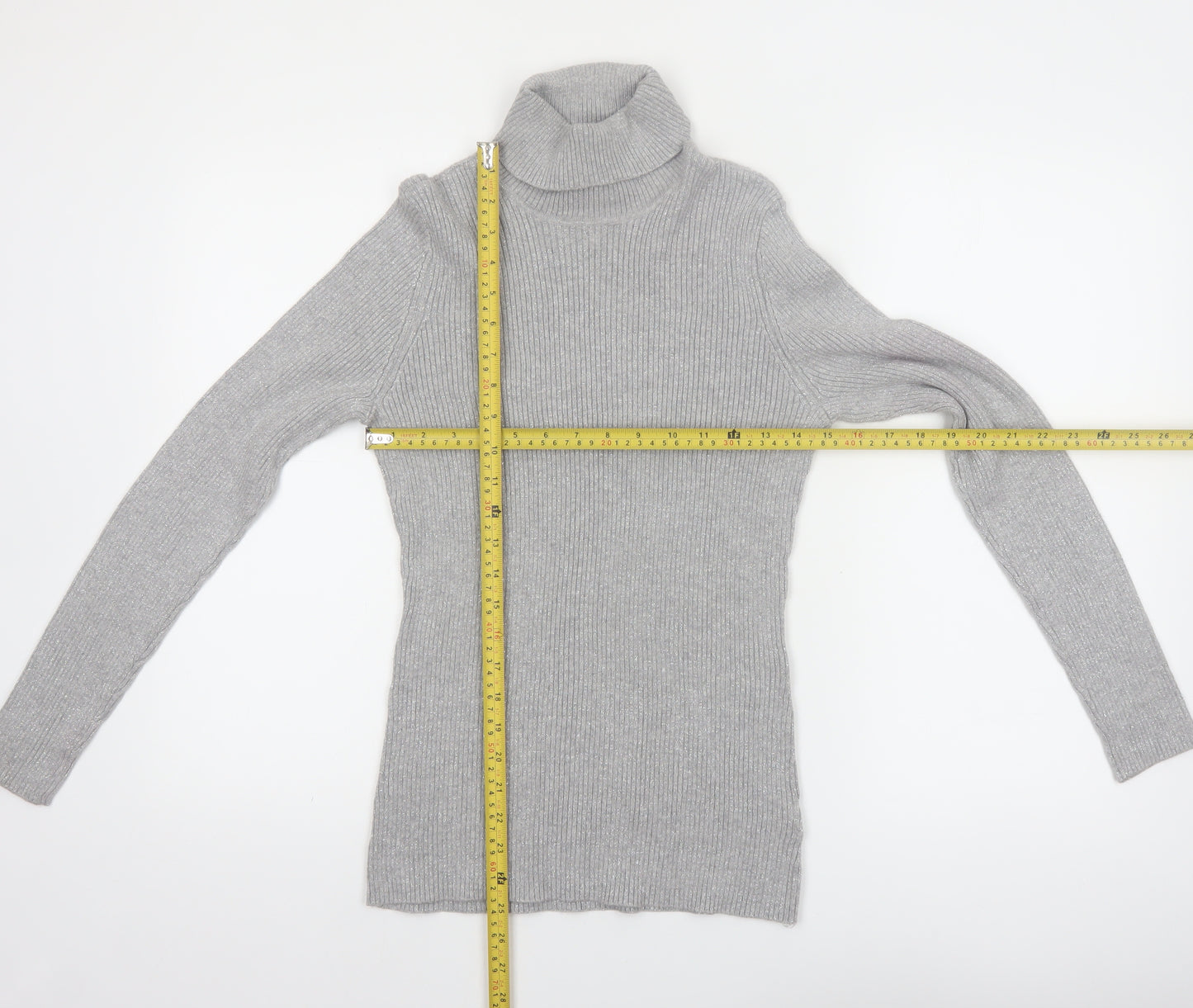 Basic Editions Women Grey Roll Neck Long Sleeve Knit Jumper Size L