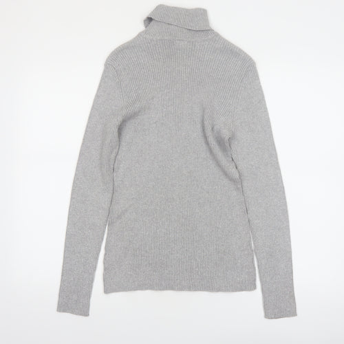 Basic Editions Women Grey Roll Neck Long Sleeve Knit Jumper Size L