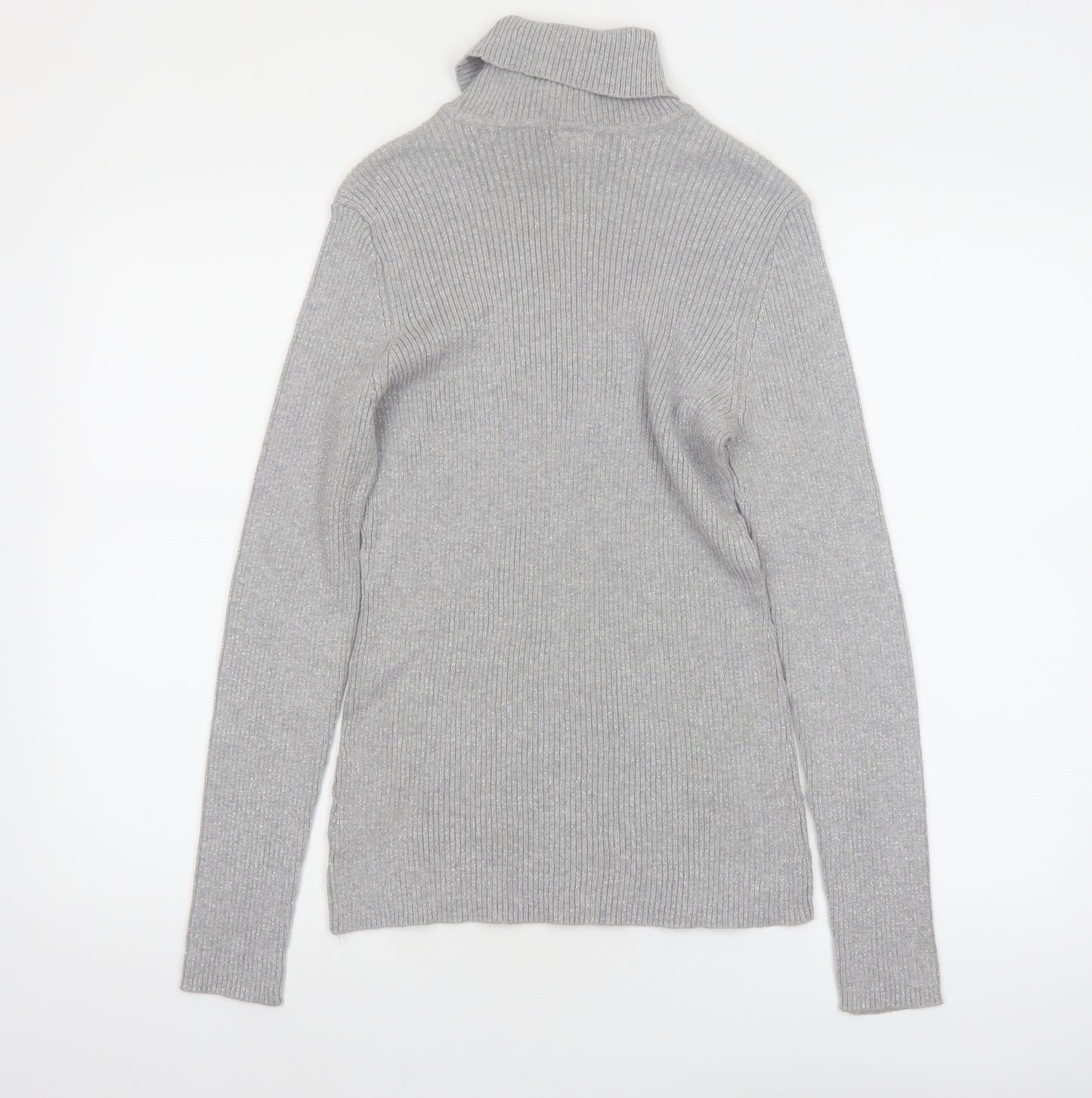 Basic Editions Women Grey Roll Neck Long Sleeve Knit Jumper Size L