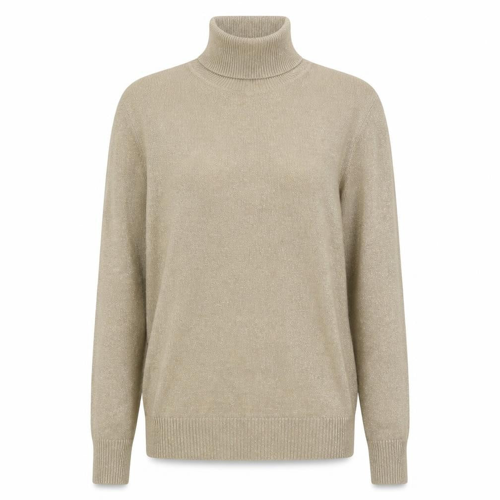 Front view of Josepha A. women’s beige roll neck knit jumper, size M