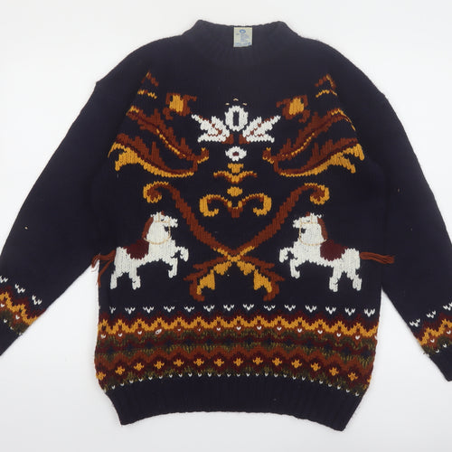 C&A Women’s Blue Acrylic Horse Fair Isle Pullover Jumper Size 10