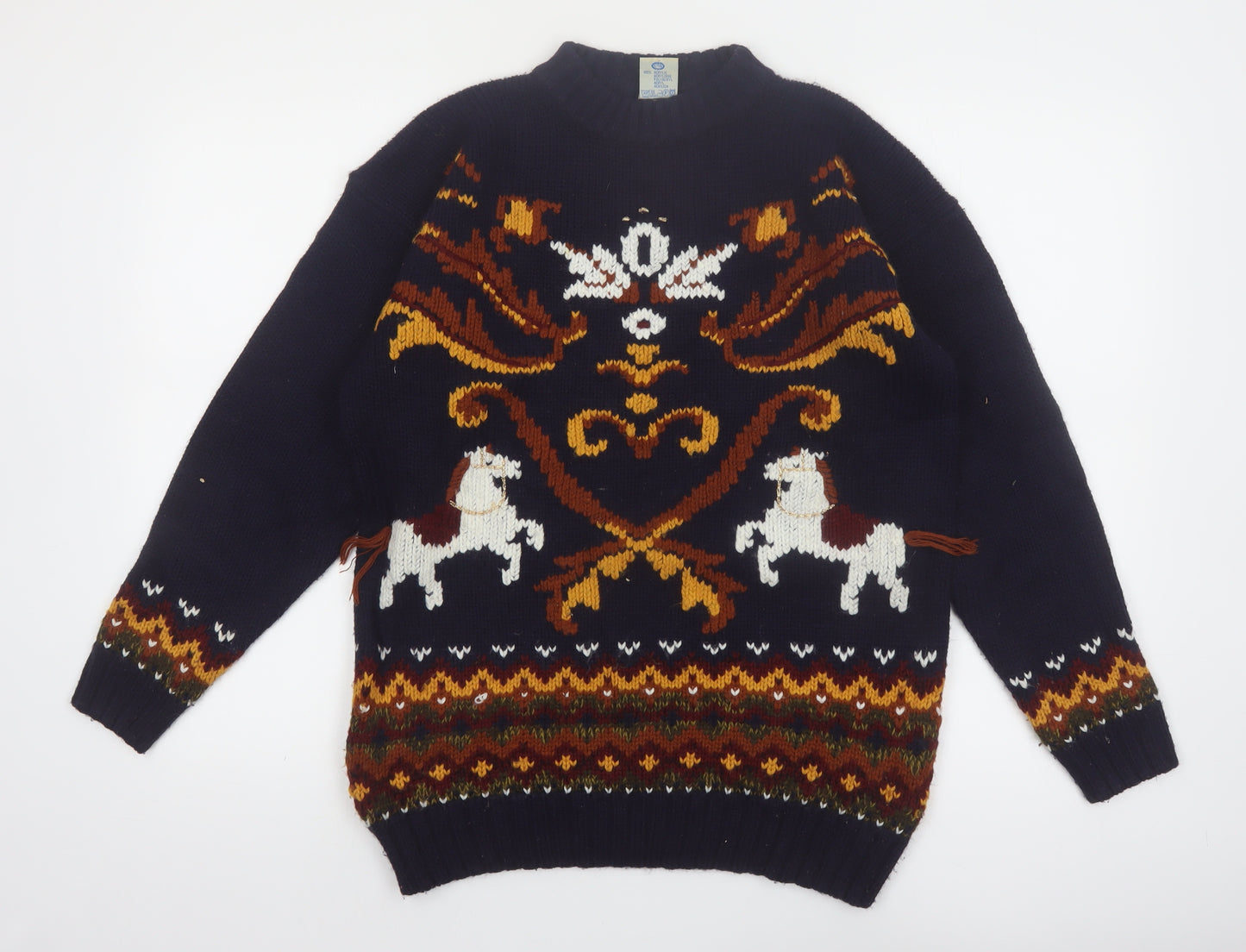 C&A Women’s Blue Acrylic Horse Fair Isle Pullover Jumper Size 10