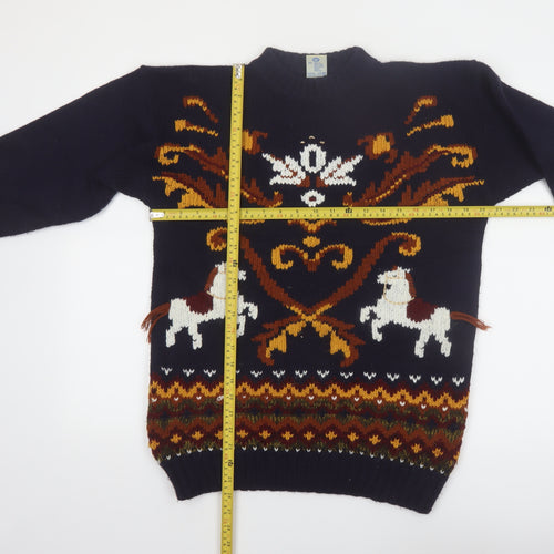 C&A Women’s Blue Acrylic Horse Fair Isle Pullover Jumper Size 10