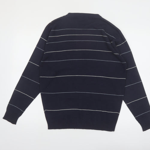Rapidfire Men's Blue Striped Crew Neck Knit Jumper Size M