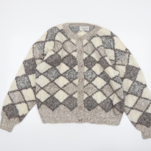 Concepts by Caren Women's Beige Argyle Knit Acrylic Cardigan Size S