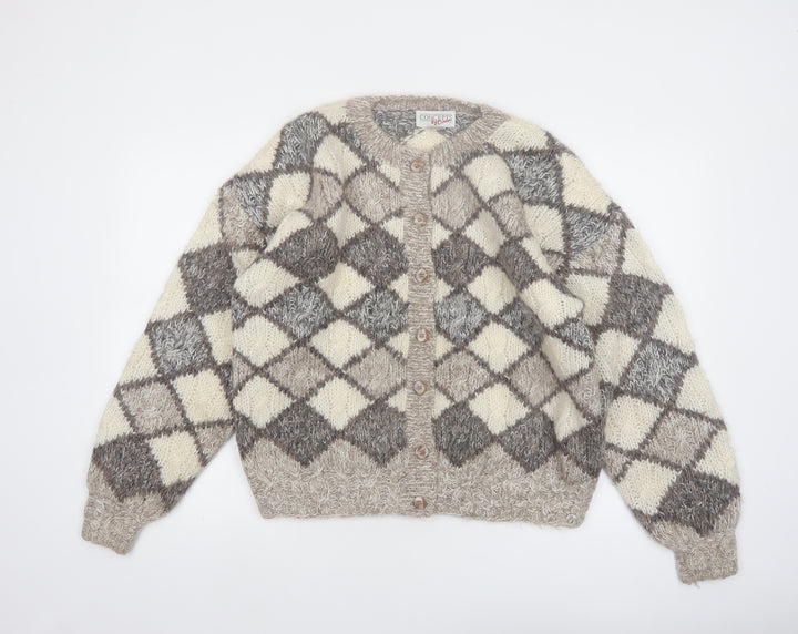 Concepts by Caren Women's Beige Argyle Knit Acrylic Cardigan Size S