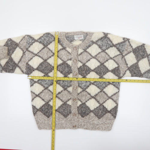 Concepts by Caren Women's Beige Argyle Knit Acrylic Cardigan Size S
