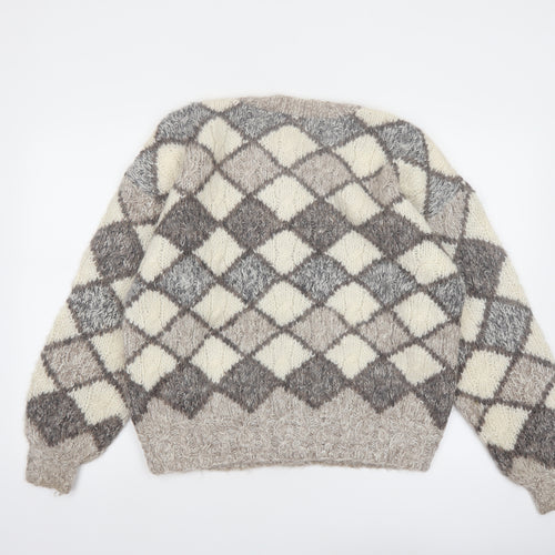 Concepts by Caren Women's Beige Argyle Knit Acrylic Cardigan Size S