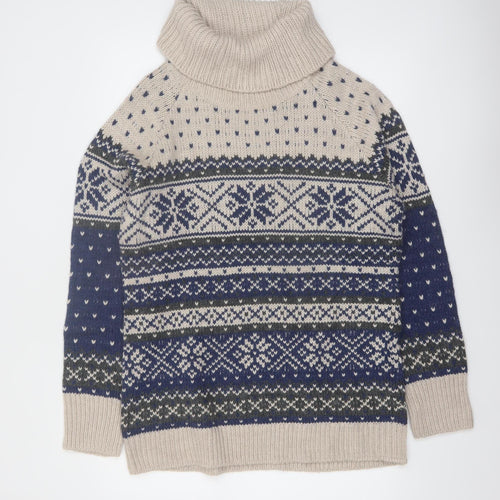Guide Series Women Beige Blue Fair Isle Roll Neck Wool Blend Jumper XL