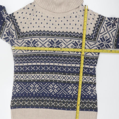 Guide Series Women Beige Blue Fair Isle Roll Neck Wool Blend Jumper XL