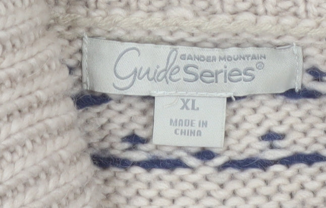Guide Series Women Beige Blue Fair Isle Roll Neck Wool Blend Jumper XL