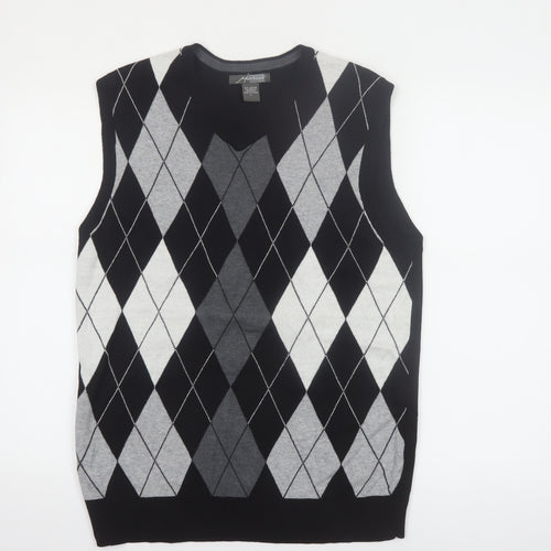 Method Men's Black Argyle V-Neck Sleeveless Vest Jumper L Cotton Blend