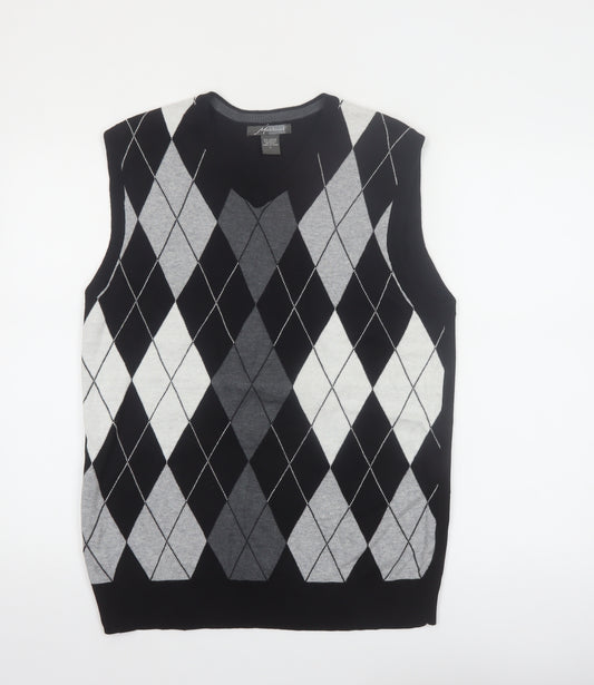Method Men's Black Argyle V-Neck Sleeveless Vest Jumper L Cotton Blend